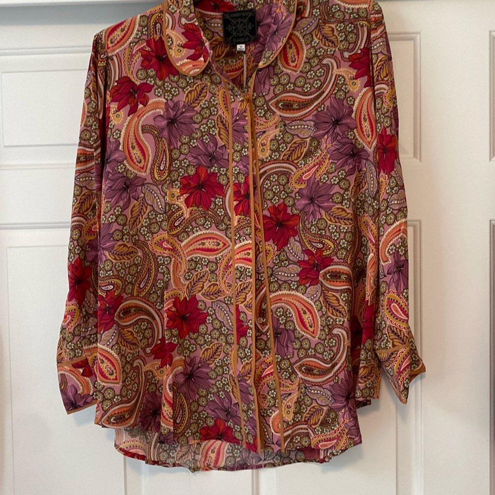 Johnny Was Jade Floral Silk Blouse, NWT
